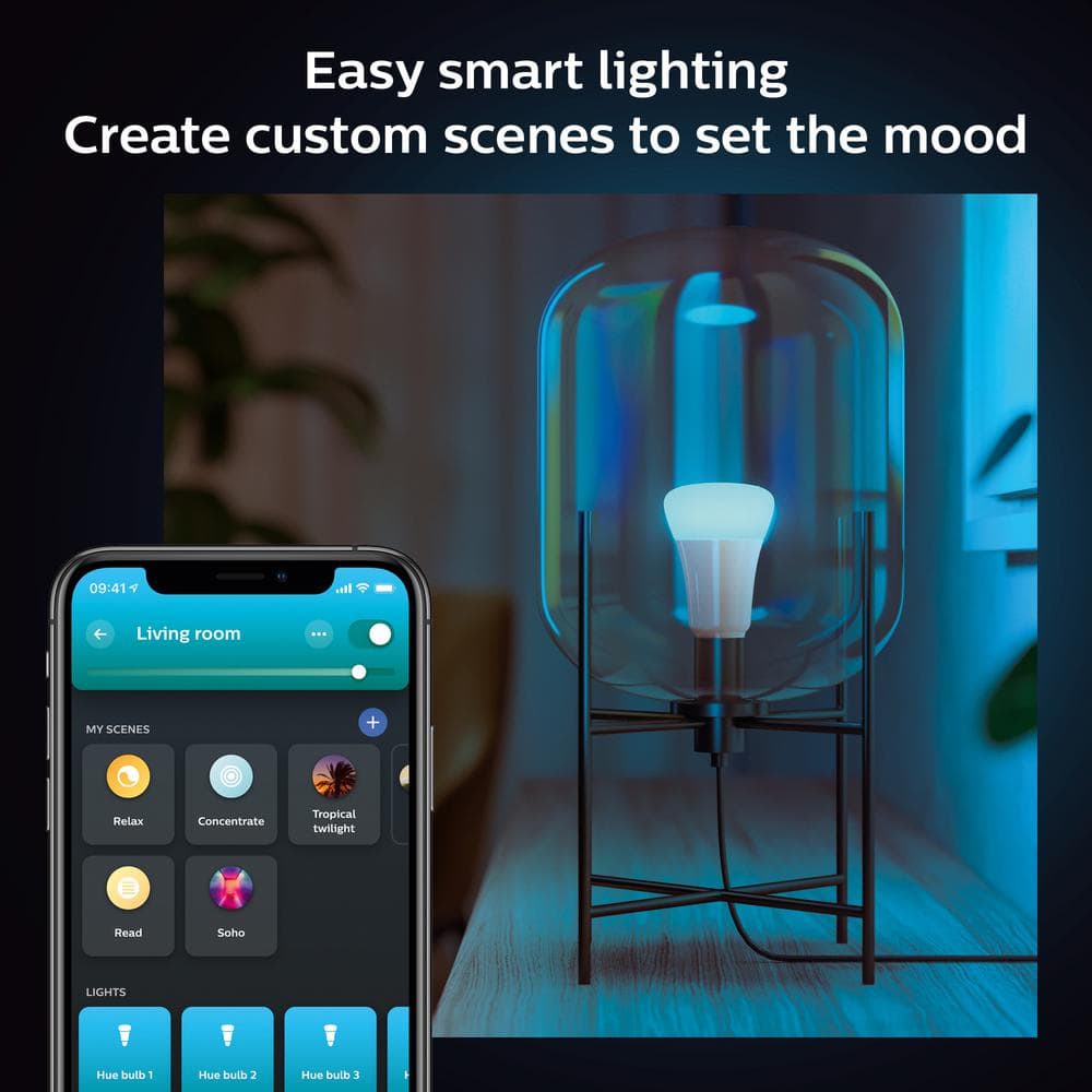 Philips Hue White A19 LED 60-Watt Equivalent Dimmable Smart Wireless Light Bulb with Bluetooth