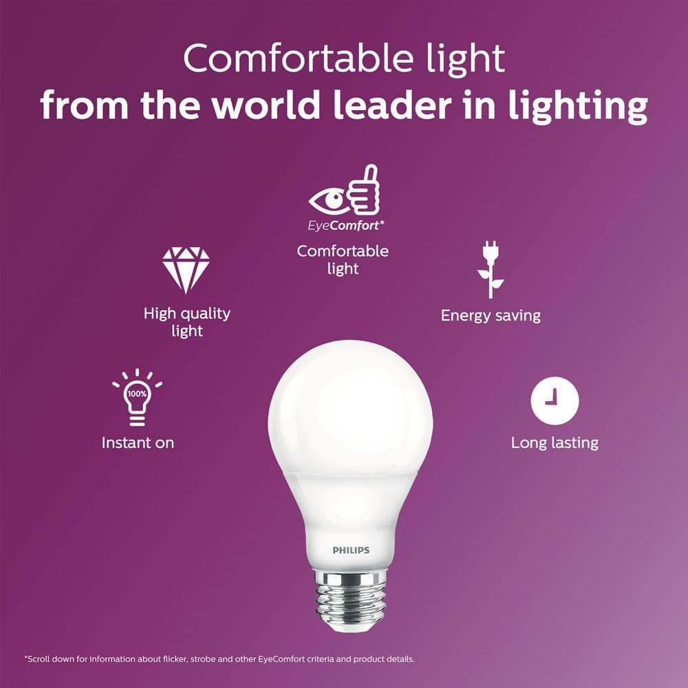 Philips 40-Watt Equivalent A19 Non-Dimmable Energy Saving Frosted Classic Glass LED Light Bulb, Soft White 2700K (8-Pack)