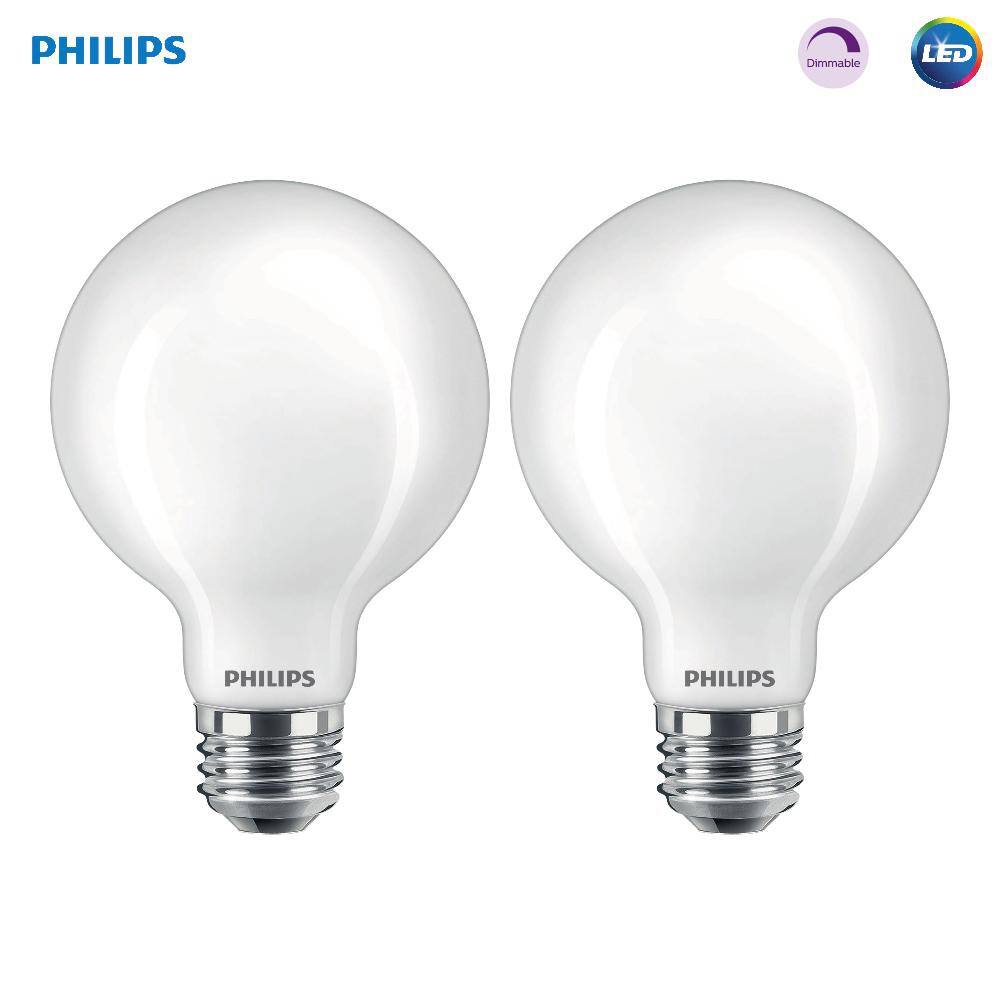 Philips 40-Watt Equivalent G25 Dimmable LED Light Bulb, Soft White, Frosted Globe (2-Pack)