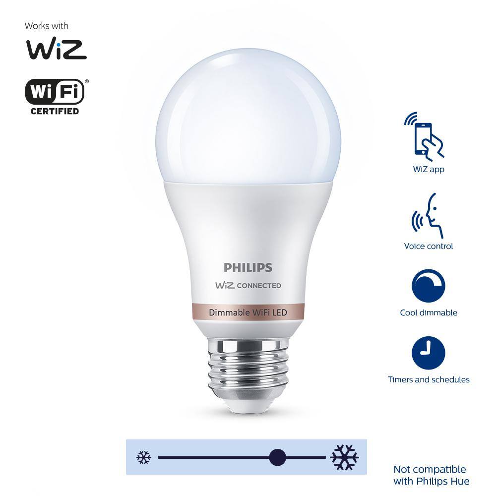 Philips Daylight A19 LED 60-Watt Equivalent Dimmable Smart Wi‑Fi Wiz Connected Wireless Light Bulb (4-Pack)
