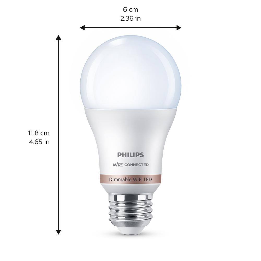 Philips Daylight A19 LED 60-Watt Equivalent Dimmable Smart Wi‑Fi Wiz Connected Wireless Light Bulb (4-Pack)
