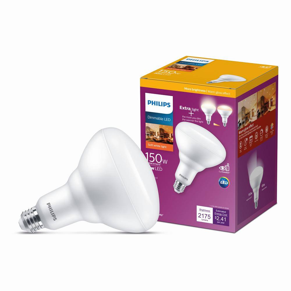 Philips 150-Watt Equivalent BR40 Dimmable LED Bulb with Warm Glow, Soft White 2700K, 4-Pack