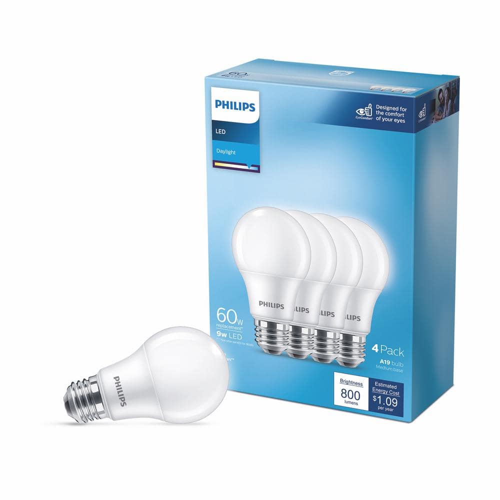 Philips 60-Watt Equivalent A19 Non-Dimmable Energy Saving LED Light Bulb, Daylight 5000K, 16-Pack