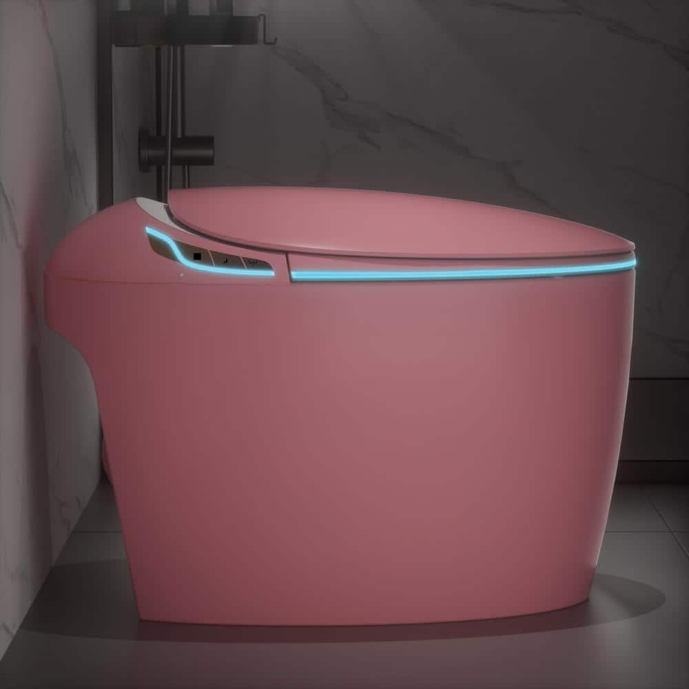 Pink Smart Bidet Toilet with Foot Sensor, LED Display & Warm Water