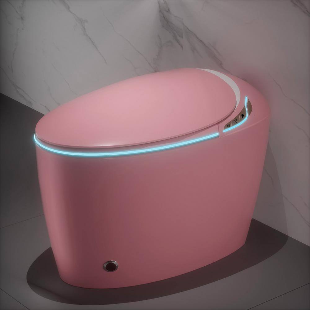 LORDEAR 1.28 GPF Pink Elongated Smart Toilet Bidet with Auto Open/Close Seat