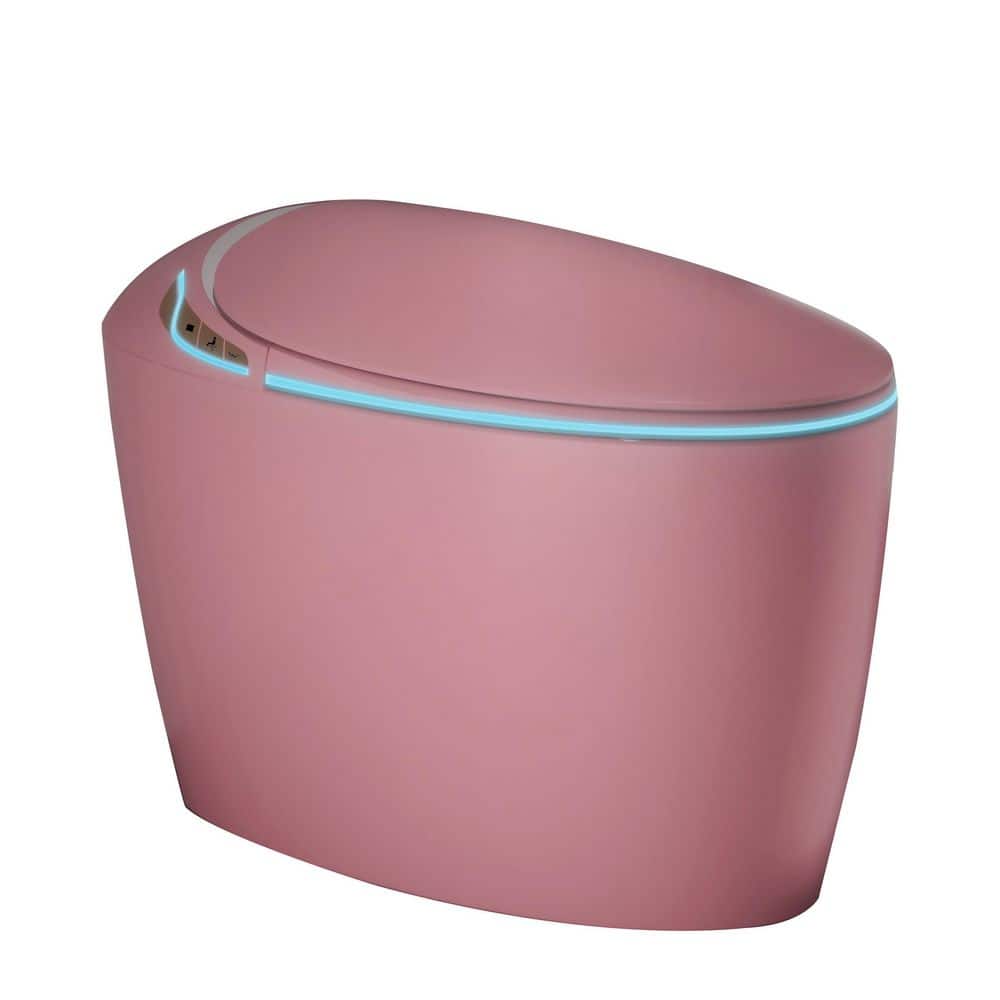LORDEAR 1.28 GPF Pink Elongated Smart Toilet Bidet with Auto Open/Close Seat