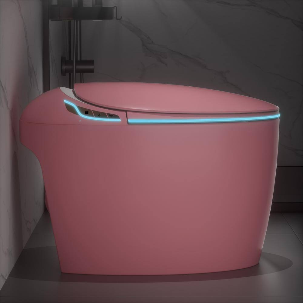 LORDEAR 1.28 GPF Pink Elongated Smart Toilet Bidet with Auto Open/Close Seat
