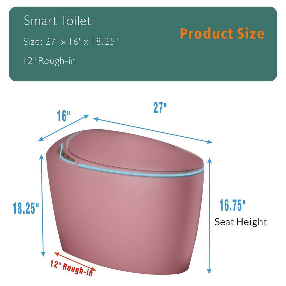 LORDEAR 1.28 GPF Pink Elongated Smart Toilet Bidet with Auto Open/Close Seat