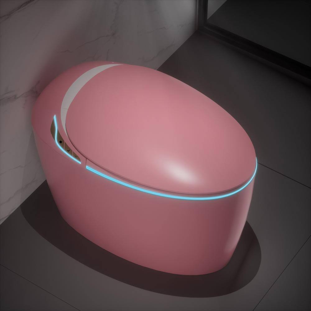 LORDEAR 1.28 GPF Pink Elongated Smart Toilet Bidet with Auto Open/Close Seat