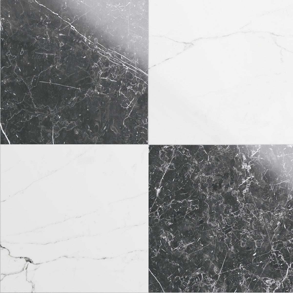 Fortunato Calacatta and Nero Marquina 12x12 Polished Porcelain Checkerboard Tile