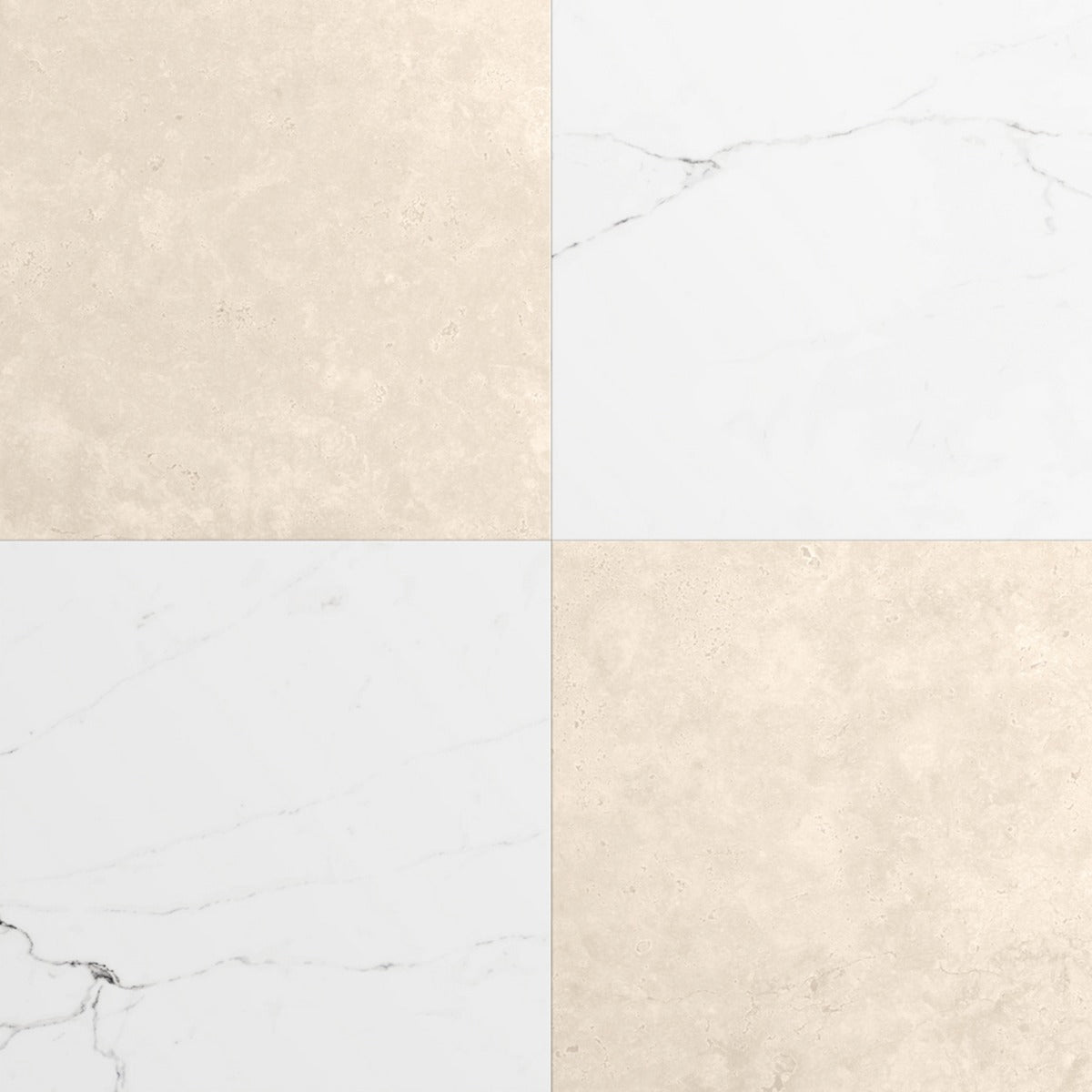 Fortunato Calacatta and Marfil 12x12 Matte Porcelain Checkerboard Tile