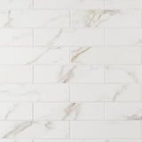 Amalfi Calacatta White 3x12 Polished Ceramic Subway Tile - Lux Tile