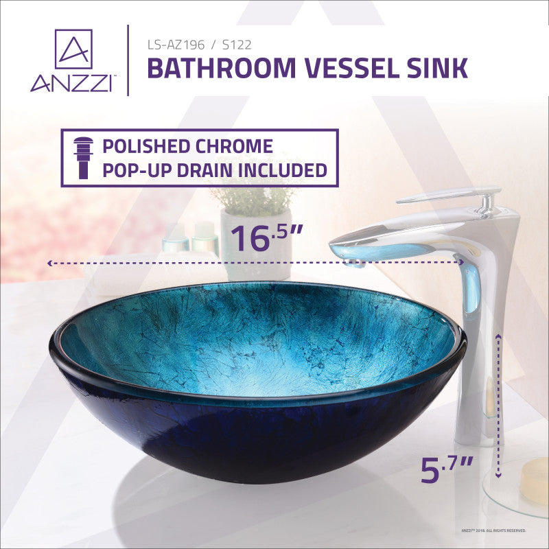 ANZZI Arc Series Vessel Sink, Frosted Blue, 16.5 in. Round