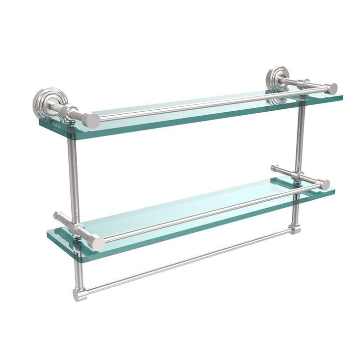 Allied Brass 22 in. L x 12 in. H x 5 in. W 2-Tier Clear Glass Bathroom Shelf with Towel Bar, Polished Chrome