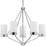 Progress Lighting Elevate Collection 5-Light Polished Chrome Etched White Glass Mid-Century Modern Chandelier Light