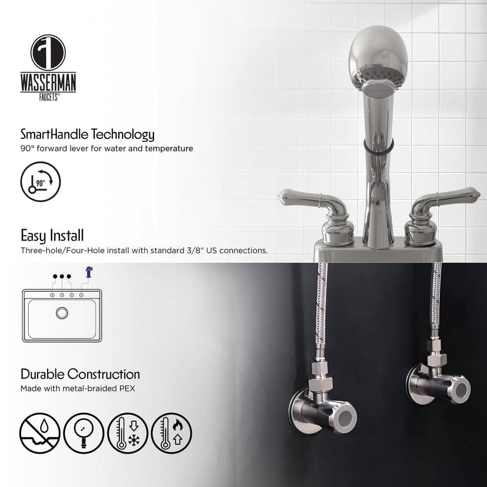 WASSERMAN FAUCETS Dual Handle Pull out Sprayer Laundry Utility Faucet with Washerless Cartridge in Chrome