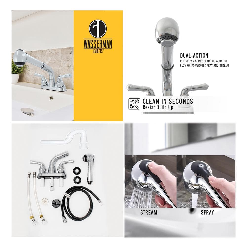 WASSERMAN FAUCETS Dual Handle Pull out Sprayer Laundry Utility Faucet with Washerless Cartridge in Chrome