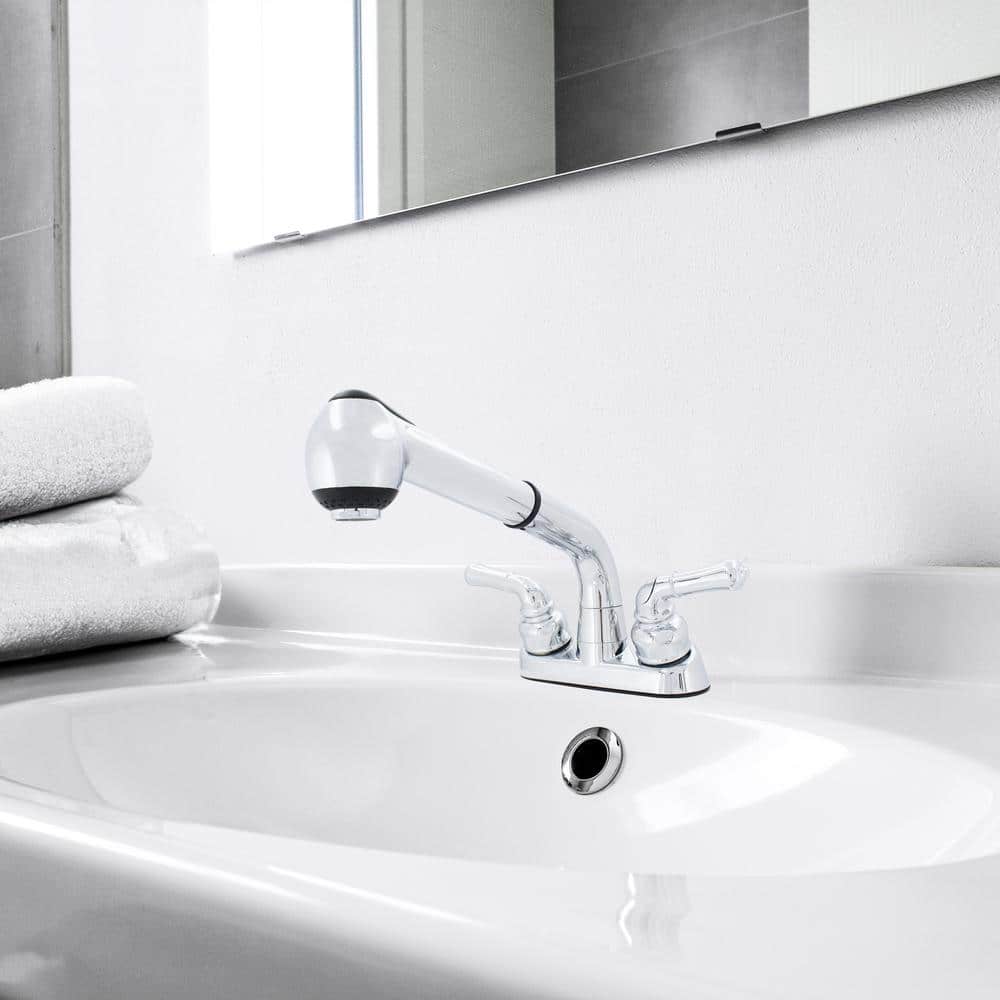 WASSERMAN FAUCETS Dual Handle Pull out Sprayer Laundry Utility Faucet with Washerless Cartridge in Chrome