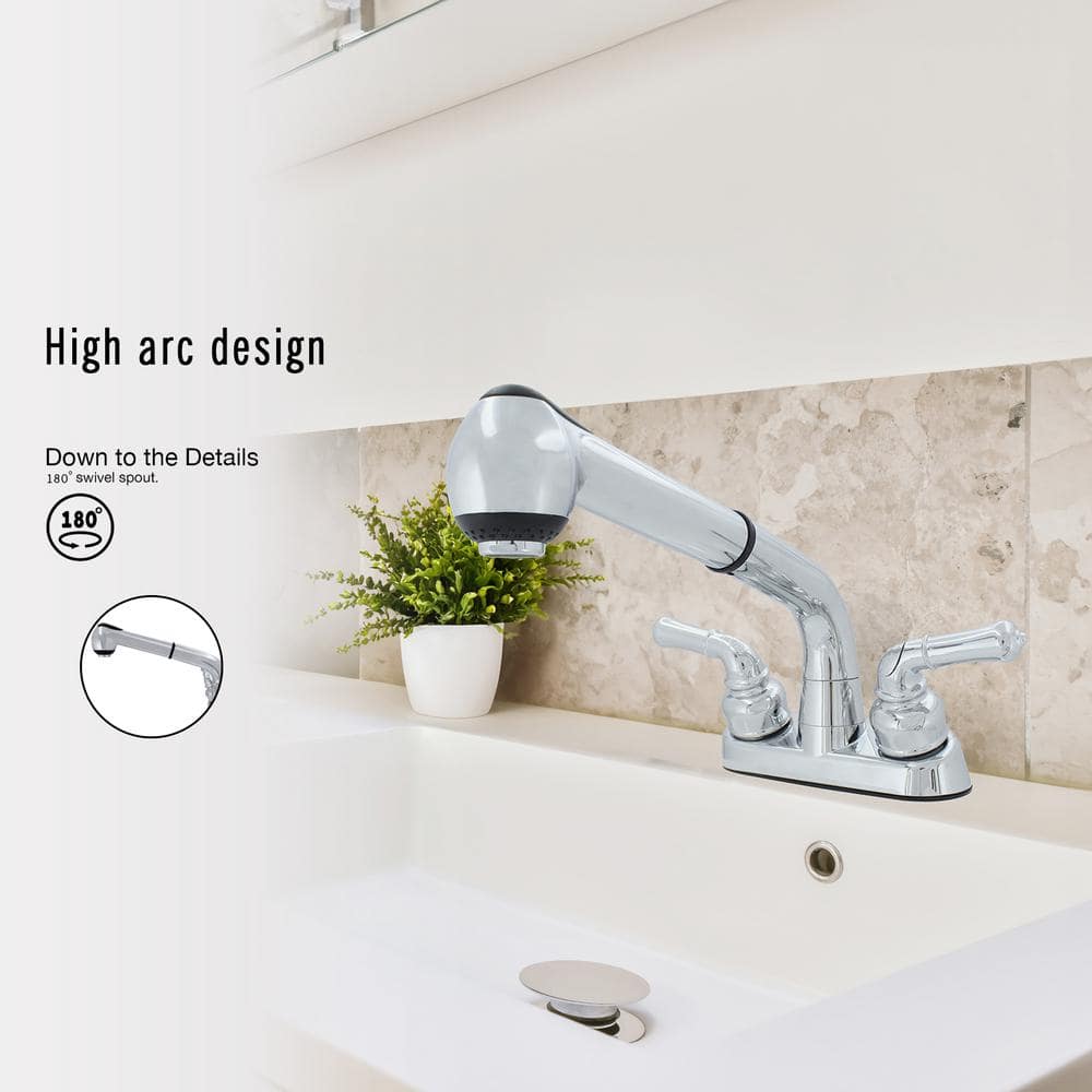WASSERMAN FAUCETS Dual Handle Pull out Sprayer Laundry Utility Faucet with Washerless Cartridge in Chrome