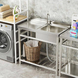 HOMEIBRO 39-inch Freestanding Commercial Utility Sink with Workbench & Storage