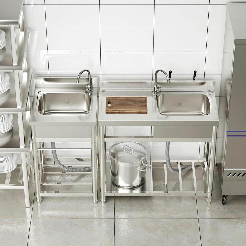 HOMEIBRO 39-inch Freestanding Commercial Utility Sink with Workbench & Storage