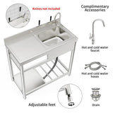 HOMEIBRO 39-inch Freestanding Commercial Utility Sink with Workbench & Storage