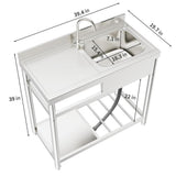 HOMEIBRO 39-inch Freestanding Commercial Utility Sink with Workbench & Storage