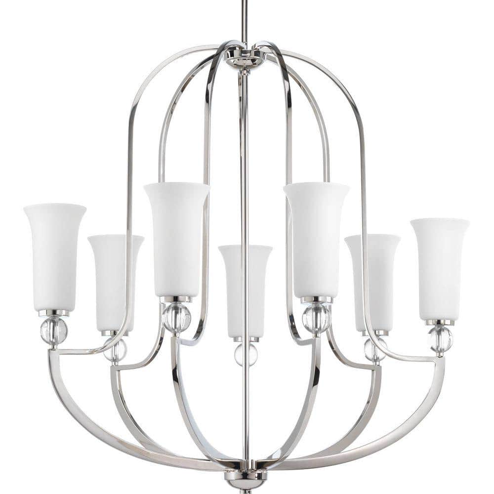 Progress Lighting Elina Collection 7-Light Polished Nickel Chandelier with Opal Glass