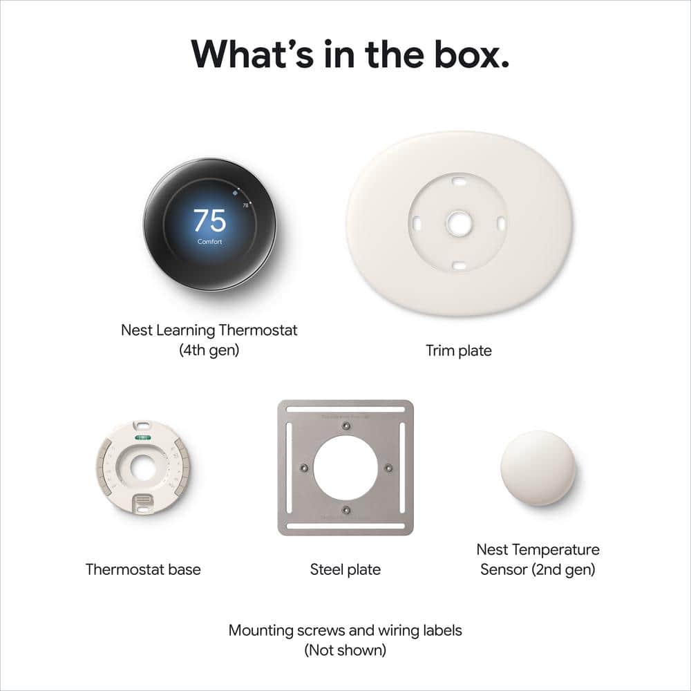 Google Nest Learning Thermostat (4th Gen) with Nest Temperature Sensor (2nd Gen) 2-Pack - Polished Obsidian