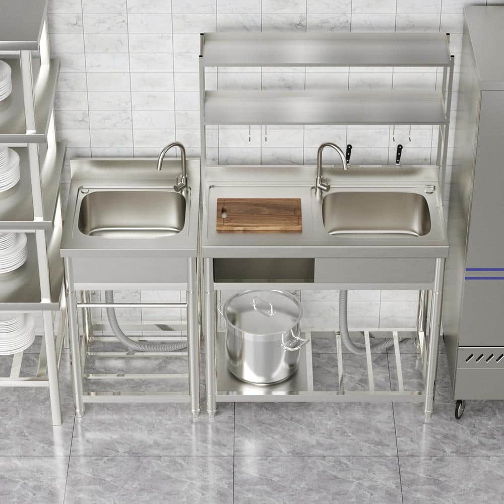 HOMEIBRO 39.4 in. Freestanding Stainless Steel Laundry Utility Sink with Right Bowl
