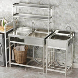 HOMEIBRO 39.4 in. Freestanding Stainless Steel Laundry Utility Sink with Right Bowl