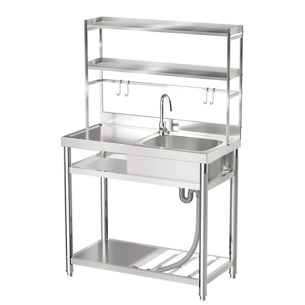 HOMEIBRO 39.4 in. Freestanding Stainless Steel Laundry Utility Sink with Right Bowl