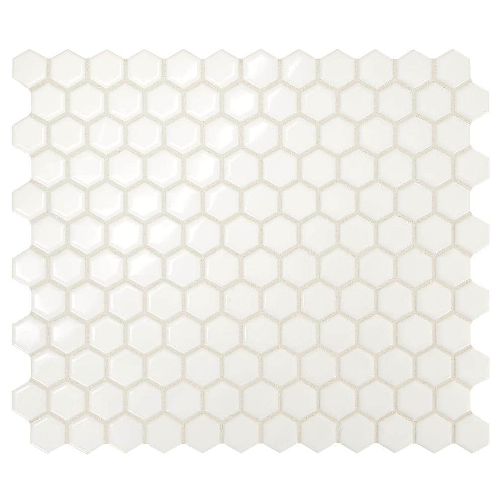 Daltile Premier Accents Powder White Hexagon 10 in. x 12 in. x 4 mm Porcelain Mosaic Floor and Wall Tile (0.84 sq. ft. / piece)