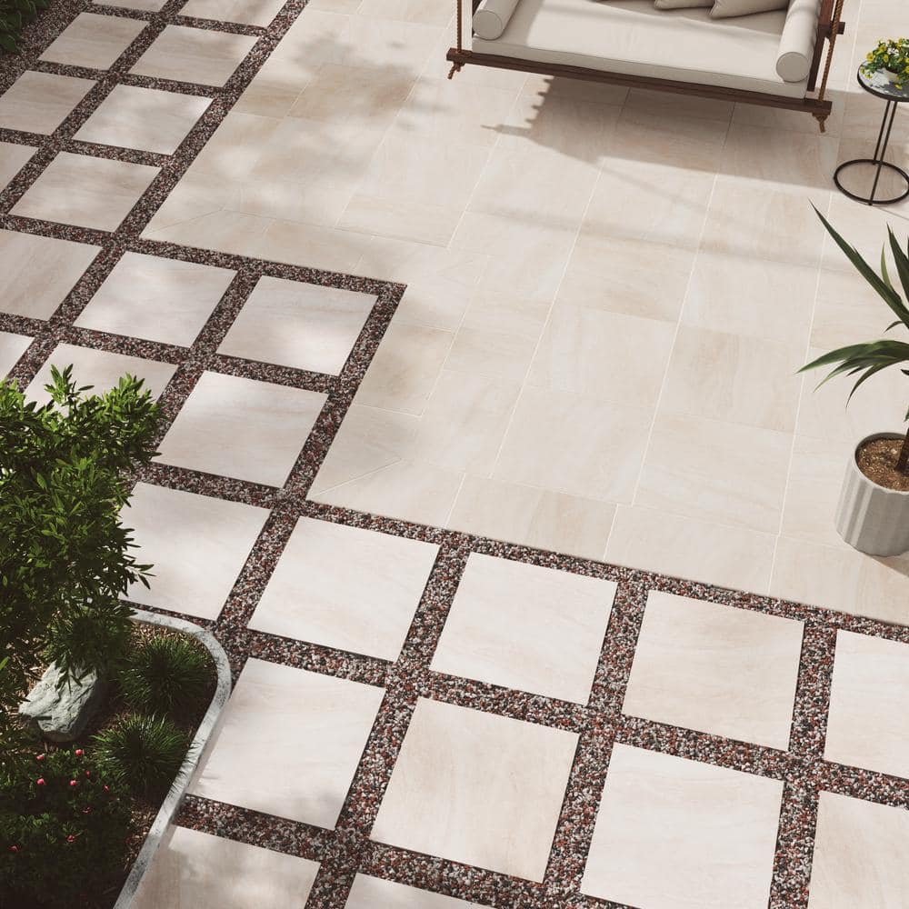 MSI Praia Crema 2 cm. x 24 in x 24 in. Matte Porcelain Stone Look Paver Tile (8 sq. ft. / case)