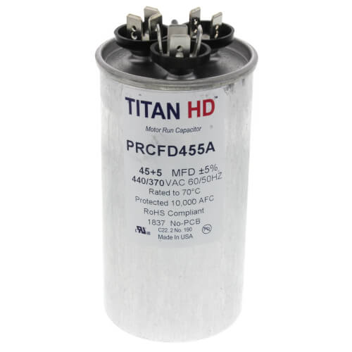 Titan HD PRCFD455A capacitor - front view (Product Type: Capacitor; Voltage: 440/370V)