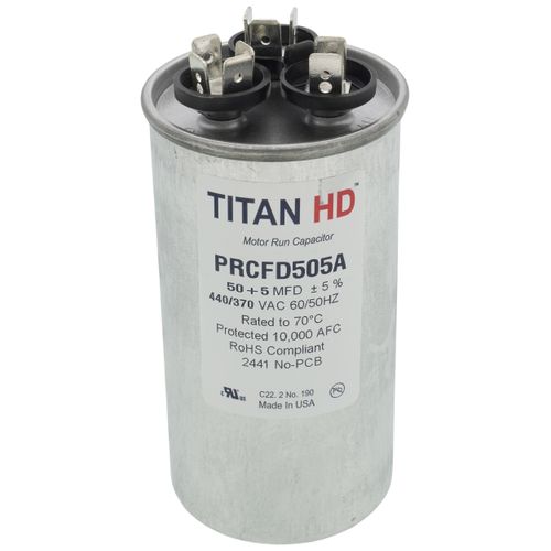 Titan HD PRCFD505A capacitor - front view (Product Type: Capacitor; Voltage: 440/370V)