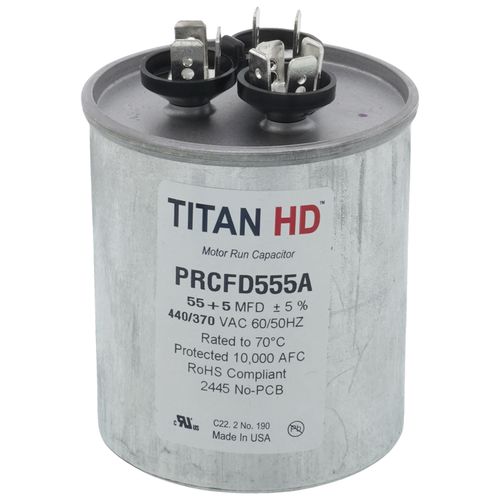 Titan HD PRCFD555A capacitor - front view (Product Type: Capacitor; Voltage: 440/370V)