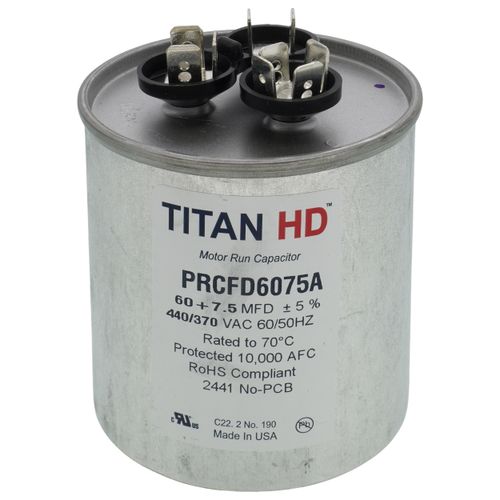 Titan HD PRCFD6075A capacitor - front view (Product Type: Capacitor; Voltage: 440/370V)