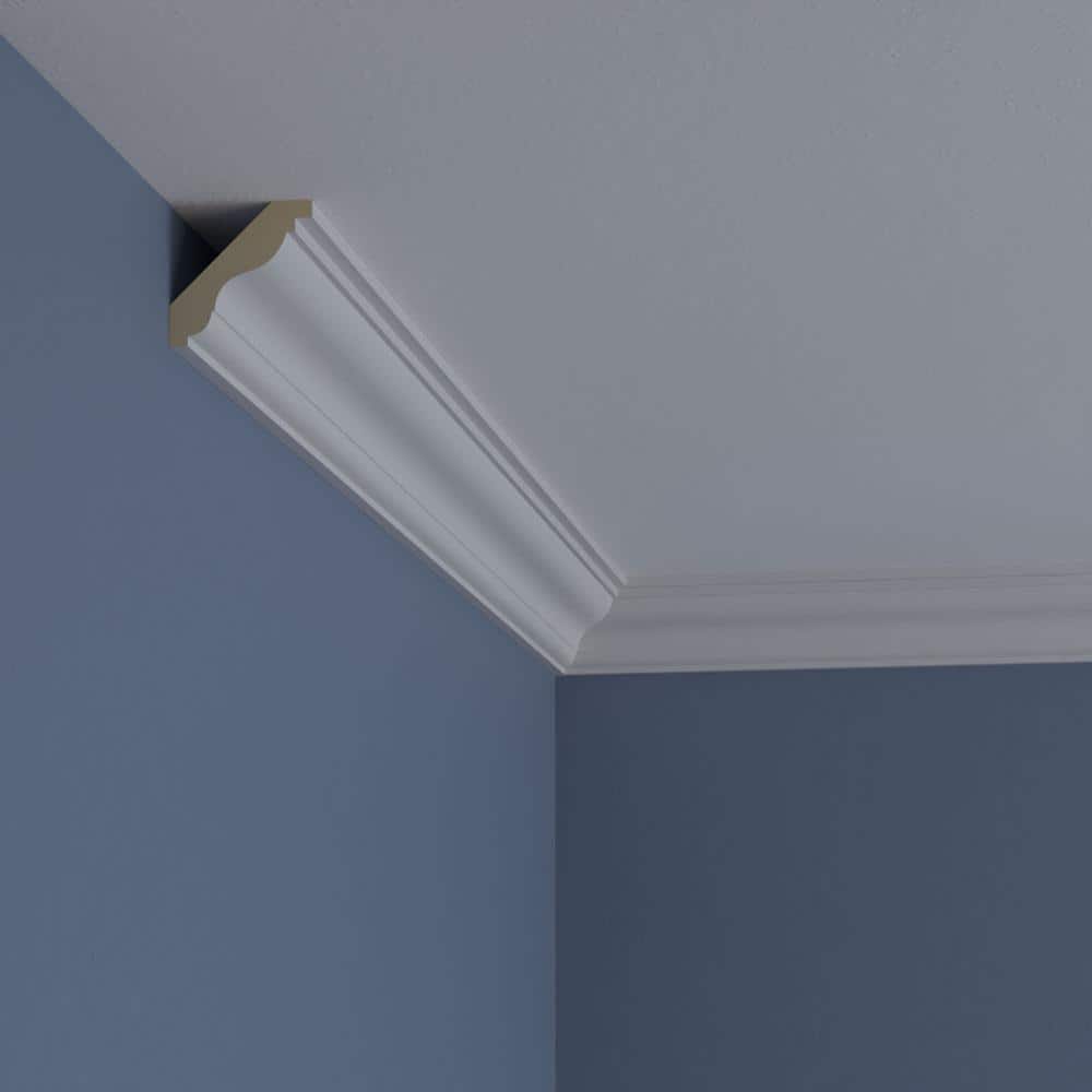 Ekena Millwork 2 in. x 2 in. x 94-1/2 in. Polyurethane Lyon Traditional Smooth Crown Moulding