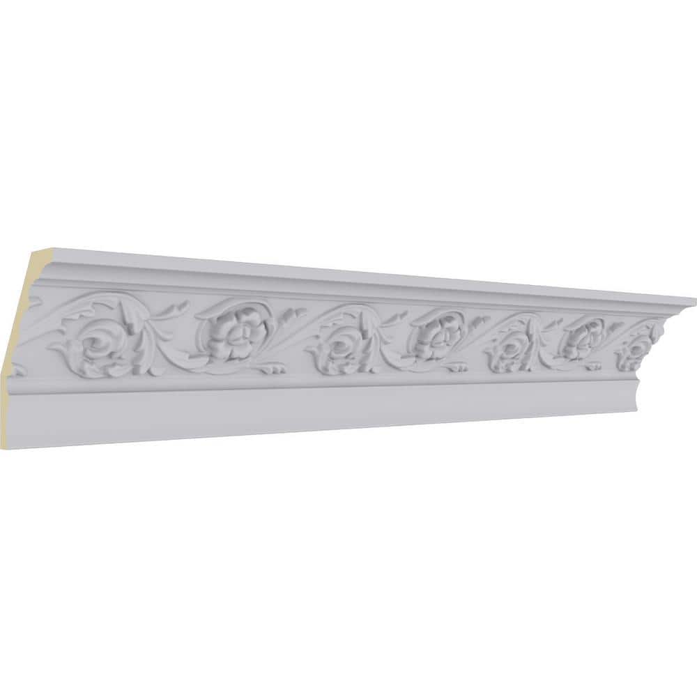 Ekena Millwork 2-1/8 in. x 3-1/8 in. x 94-1/2 in. Polyurethane Floral Crown Moulding