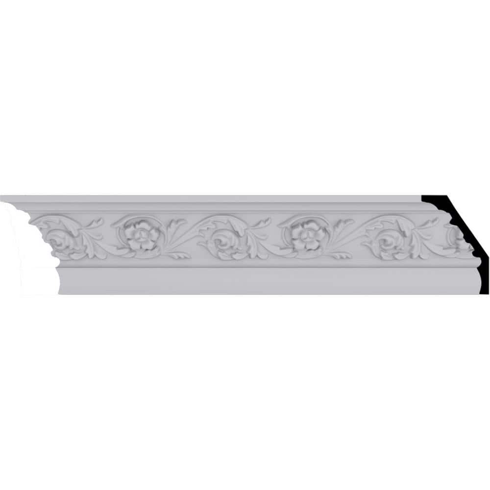 Ekena Millwork 2-1/8 in. x 3-1/8 in. x 94-1/2 in. Polyurethane Floral Crown Moulding