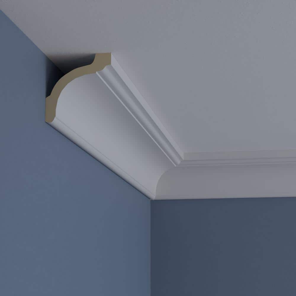 Ekena Millwork 3-1/ in. x 3-3/8 in. x 4-7/8 in. x 94-1/2 in. Holmdel Traditional Smooth Polyurethane Crown Moulding (12-Pack)