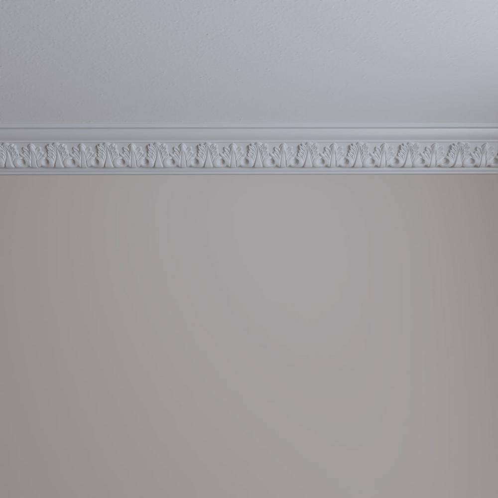 Ekena Millwork 3-1/2 in. x 3-1/8 in. x 94-1/2 in. Polyurethane Legacy Acanthus Leaf Crown Moulding