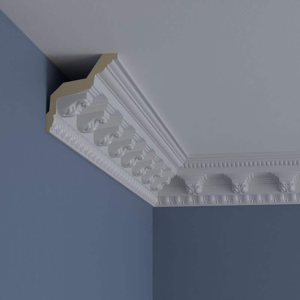 Ekena Millwork 3-7/8 in. H x 3-5/8 in. P x 5-3/8 in. F x 94-1/2 in. L Polyurethane Attica Crown Moulding (12-Pack)