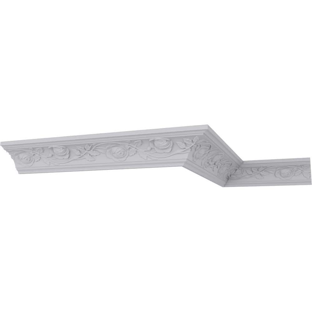 Ekena Millwork 3-3/4 in. x 3-1/4 in. x 94-1/2 in. Polyurethane Bulwark Rose Crown Moulding