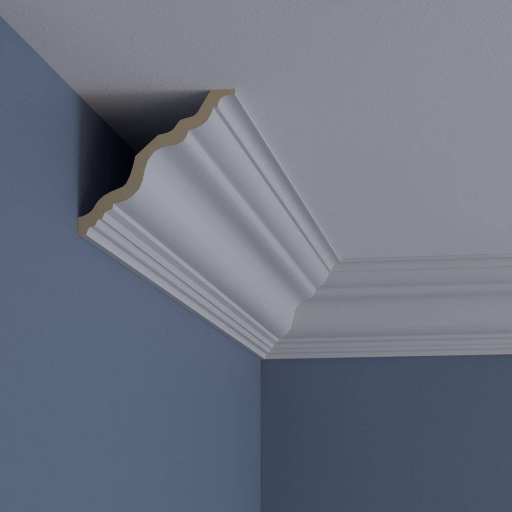 Ekena Millwork 3-7/8 in. x 3-7/8 in. x 94-1/2 in. Polyurethane Dublin Traditional Smooth Crown Moulding