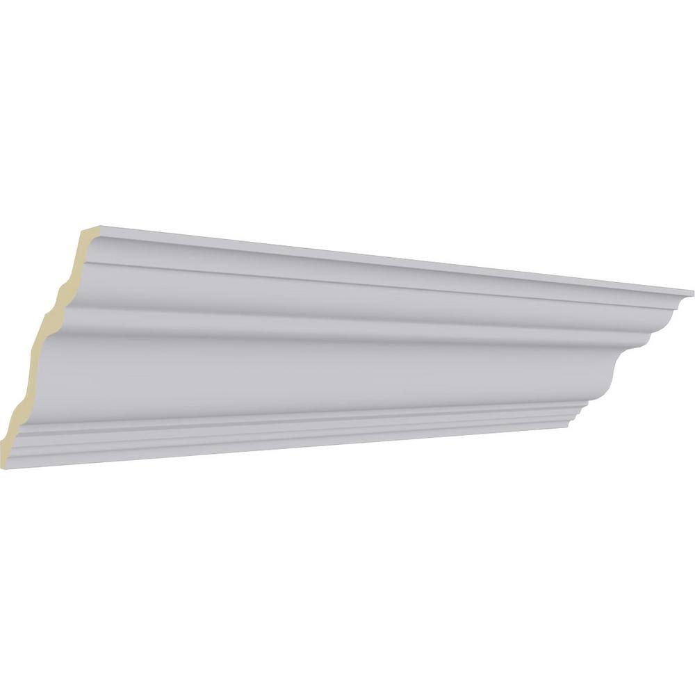 Ekena Millwork 3-7/8 in. x 3-7/8 in. x 94-1/2 in. Polyurethane Dublin Traditional Smooth Crown Moulding