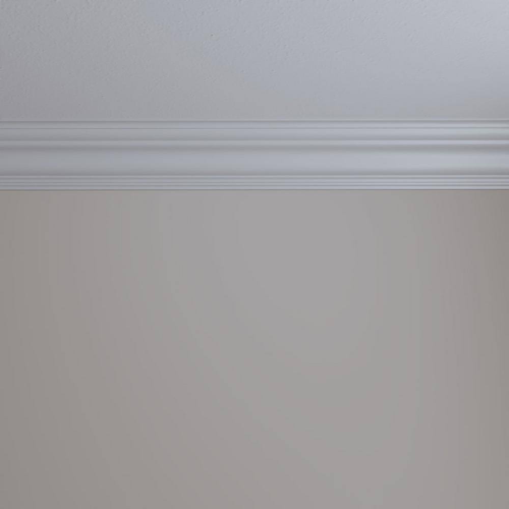 Ekena Millwork 3-7/8 in. x 3-7/8 in. x 94-1/2 in. Polyurethane Dublin Traditional Smooth Crown Moulding