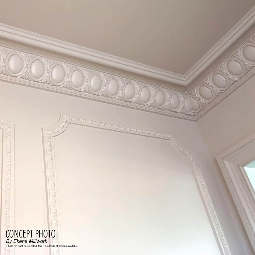 Ekena Millwork 3-5/8 in. x 3-5/8 in. x 94-1/2 in. Polyurethane Strasbourg Crown Moulding