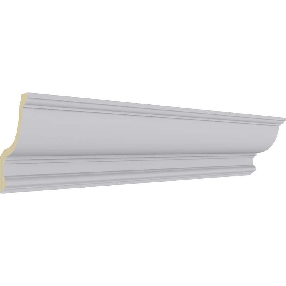 Ekena Millwork 6 in. H x 4-1/2 in. P x 7-5/8 in. F x 94-1/2 in. L Polyurethane Maria Traditional Smooth Crown Moulding (12-Pack)